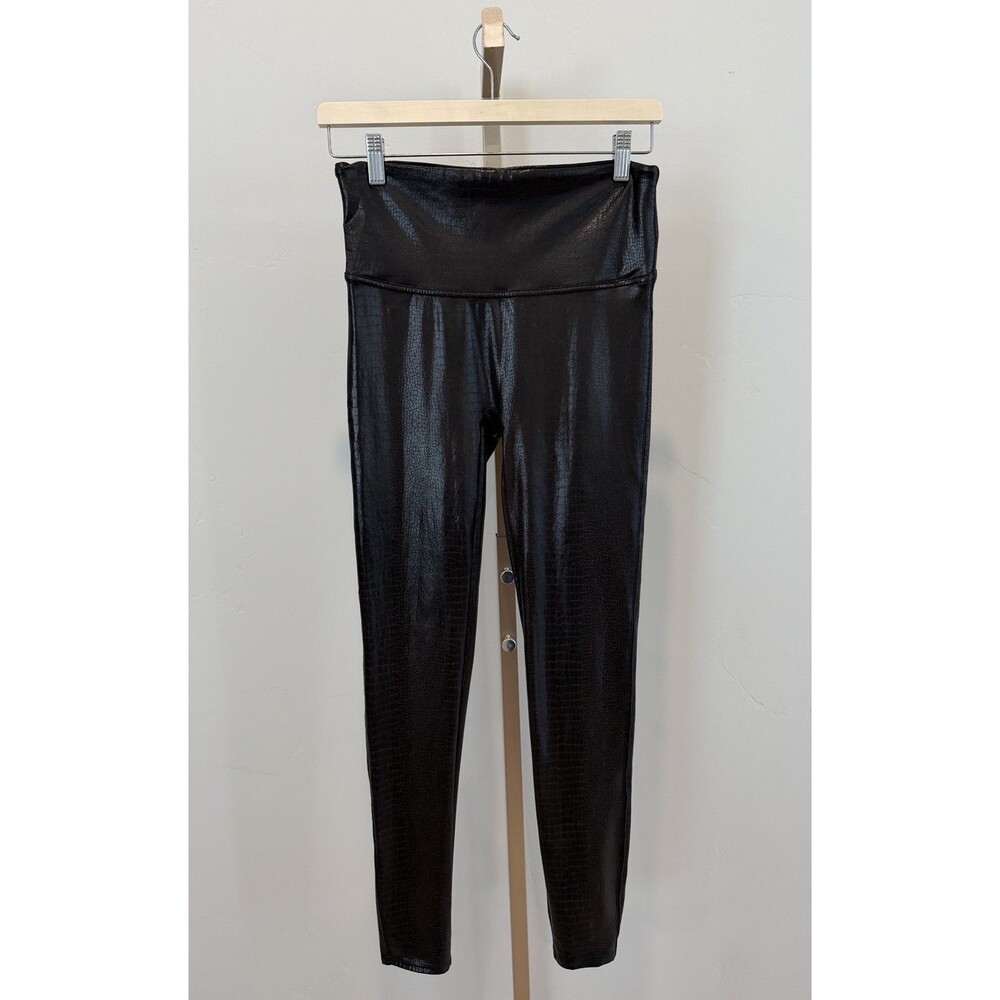 SPANX Faux Leather Shiny Gloss Croc Leggings Women’s Sz L High Rise Dark Brown